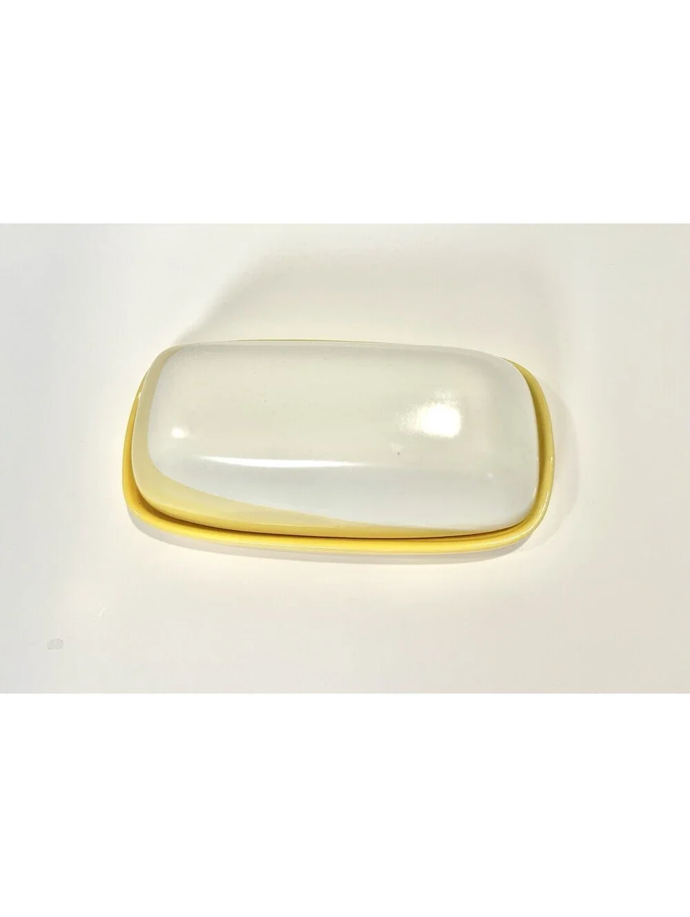 Threshold Stoneware Yellow White Covered Butter Dish 7inch